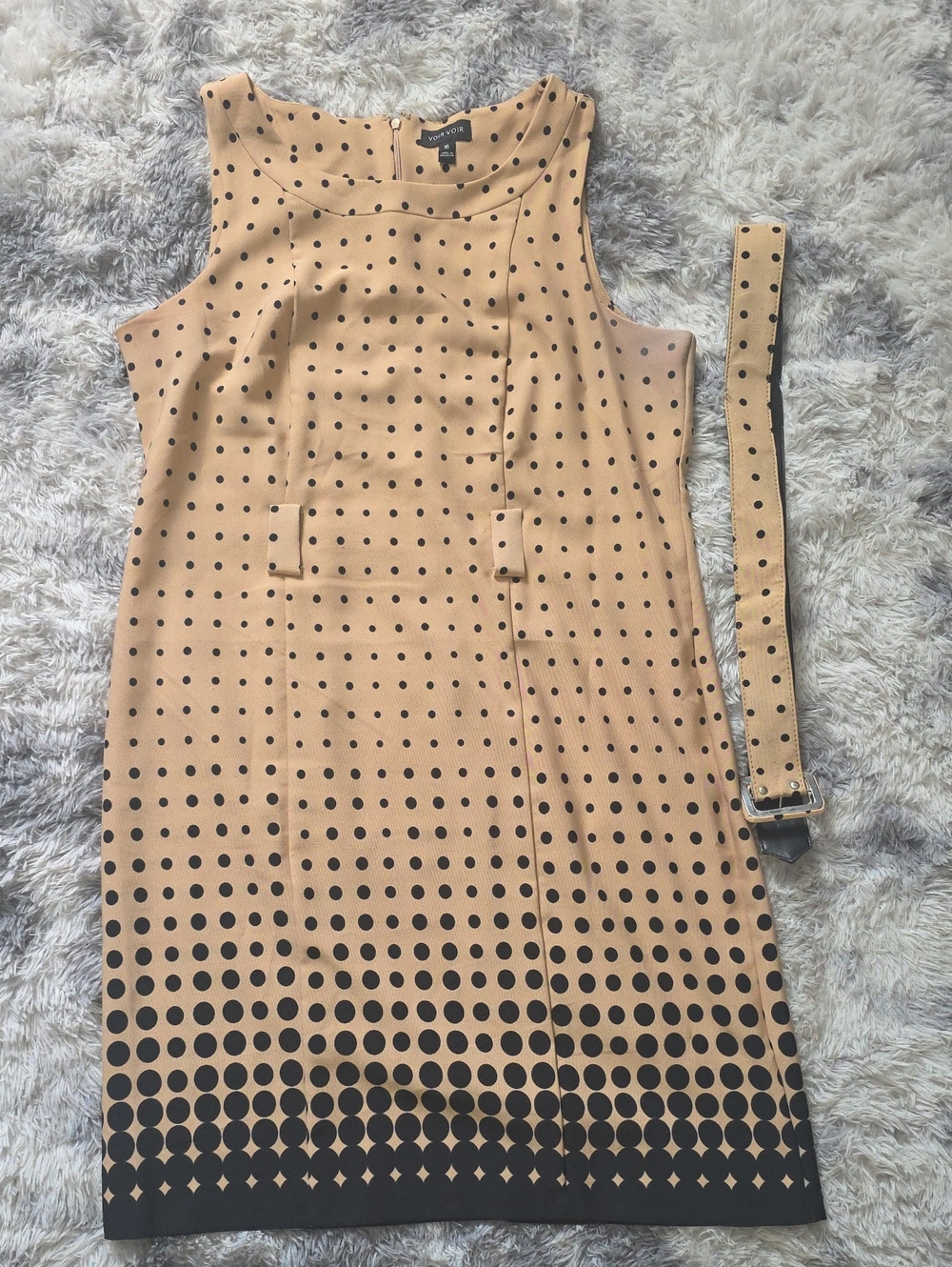 Voir Voir Beige Sleeveless Dress with Black Polka Dot Gradient
